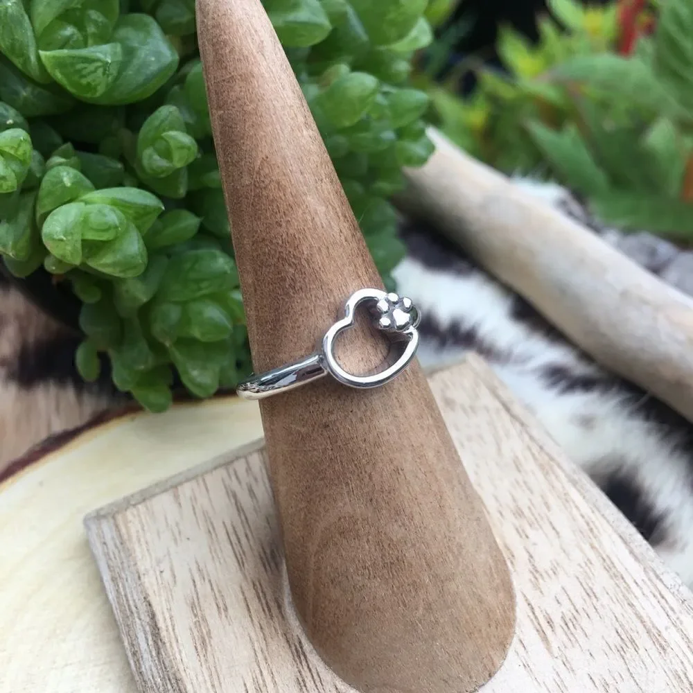 Paw Heart Sterling Silver Ring Size 7